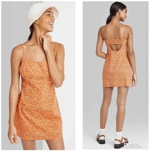Wild Fable Babydoll Floral Mini Dress Size XS Orange Pink Cotton Y2K Beach Coast